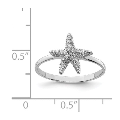 Sterlingsilber Rhodiniert Poliert Zirkonia Seestern Ring