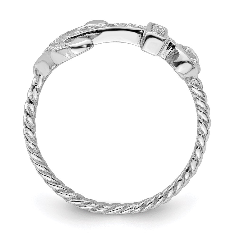 Sterlingsilber Rhodiniert Poliert und Strukturiert Zirkonia Anker Ring