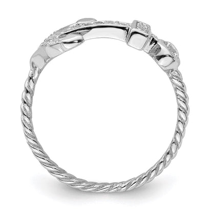 Sterlingsilber Rhodiniert Poliert und Strukturiert Zirkonia Anker Ring