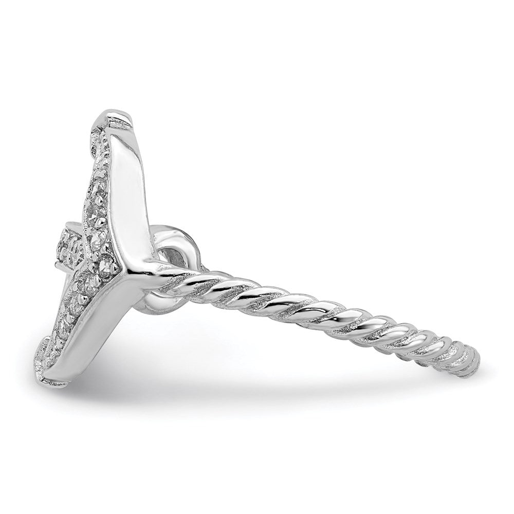 Sterlingsilber Rhodiniert Poliert und Strukturiert Zirkonia Anker Ring