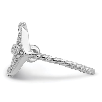 Sterlingsilber Rhodiniert Poliert und Strukturiert Zirkonia Anker Ring