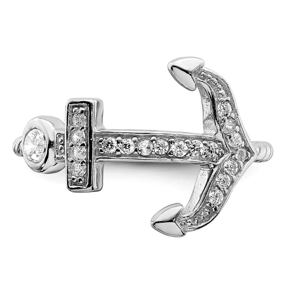 Sterlingsilber Rhodiniert Poliert und Strukturiert Zirkonia Anker Ring