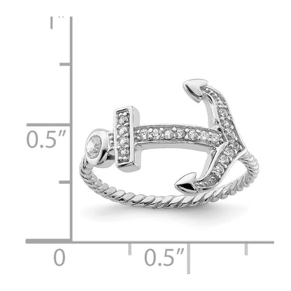 Sterlingsilber Rhodiniert Poliert und Strukturiert Zirkonia Anker Ring