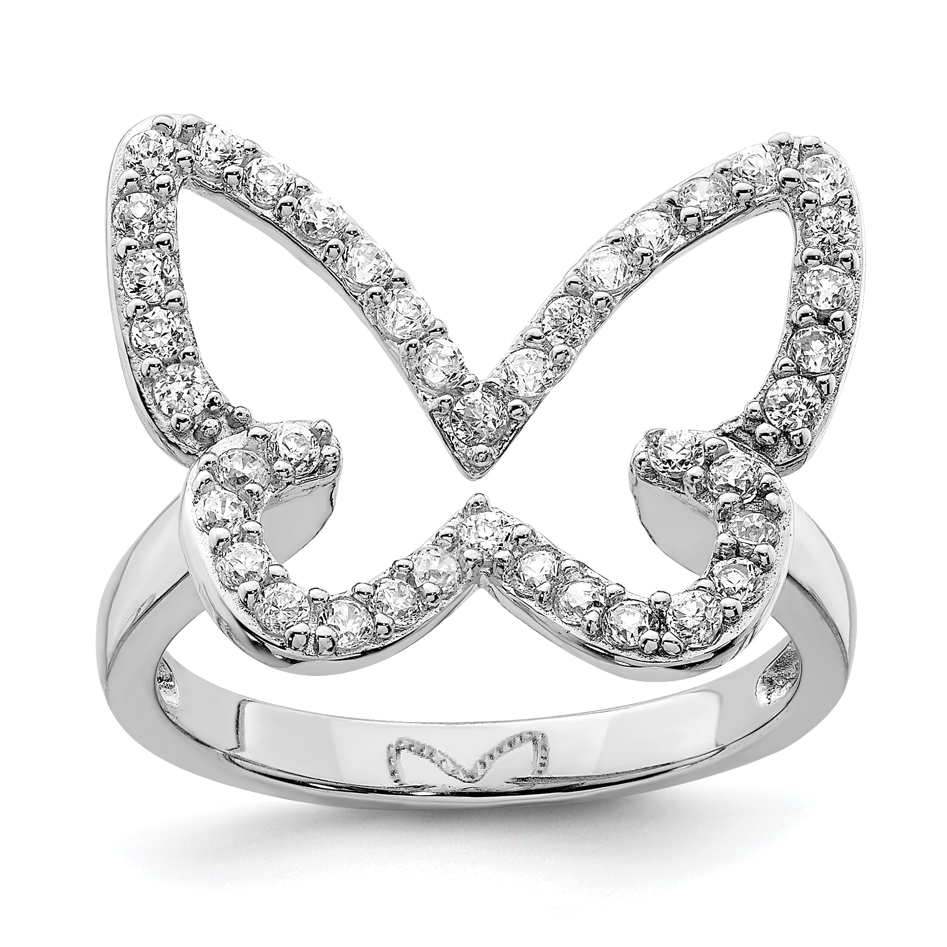 Sterlingsilber Rhodiniert Zirkonia Schmetterling Ring