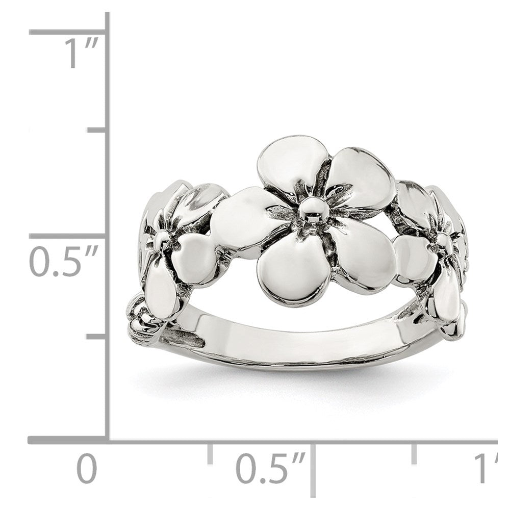 Sterlingsilber Poliert/antiqued Blume Ring