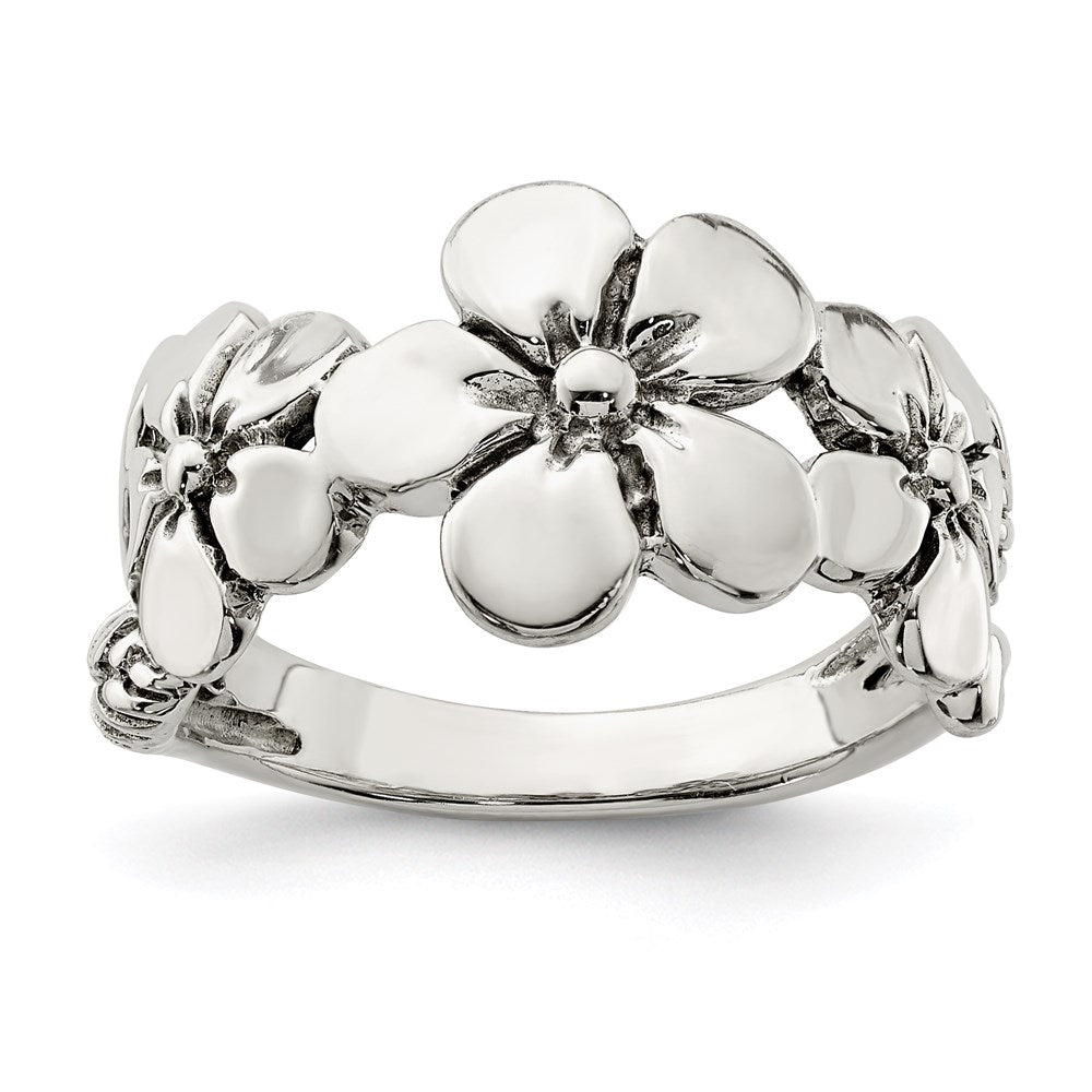 Sterlingsilber Poliert/antiqued Blume Ring