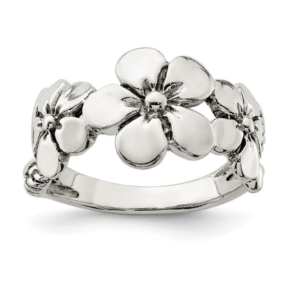 Sterlingsilber Poliert/antiqued Blume Ring