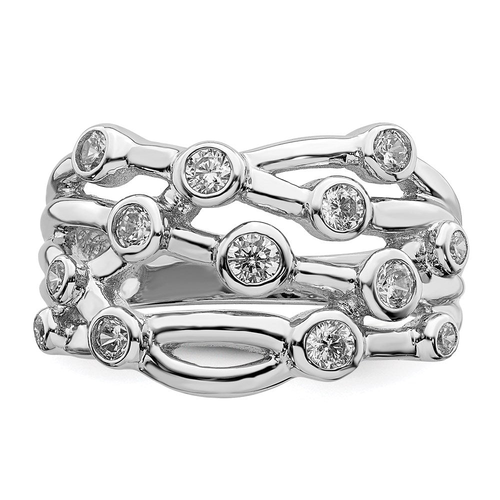 Sterlingsilber Rhodiniert Poliert Zirkonia Kreuz Ring (size 6 Nur)
