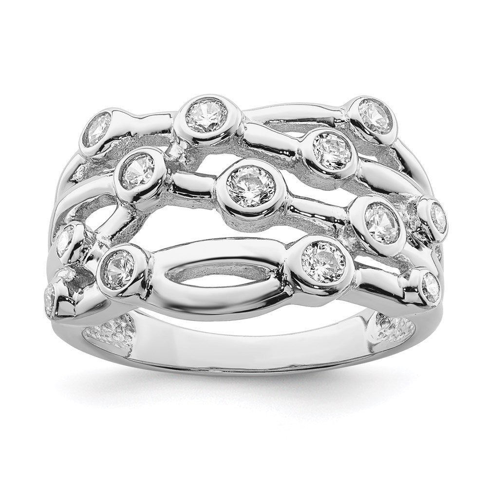 Sterlingsilber Rhodiniert Poliert Zirkonia Kreuz Ring (size 6 Nur)