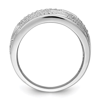Sterlingsilber Rhodiniert Zirkonia Kordel Multi Reihe Ring (size 8 Nur)