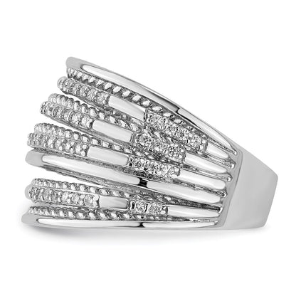 Sterlingsilber Rhodiniert Zirkonia Kordel Multi Reihe Ring (size 8 Nur)
