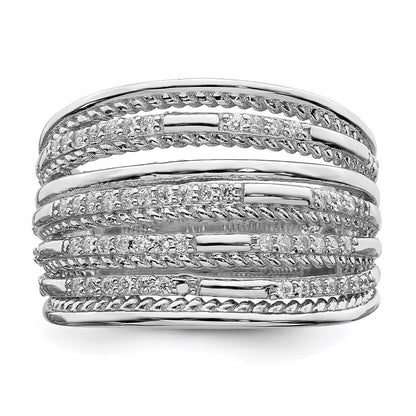 Sterlingsilber Rhodiniert Zirkonia Kordel Multi Reihe Ring (size 8 Nur)
