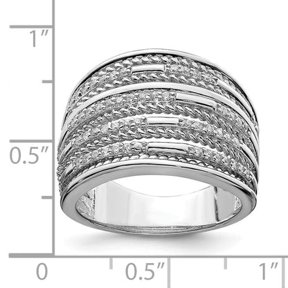 Sterlingsilber Rhodiniert Zirkonia Kordel Multi Reihe Ring (size 8 Nur)