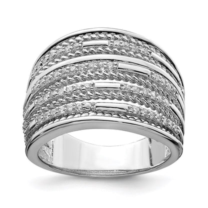 Sterlingsilber Rhodiniert Zirkonia Kordel Multi Reihe Ring (size 8 Nur)