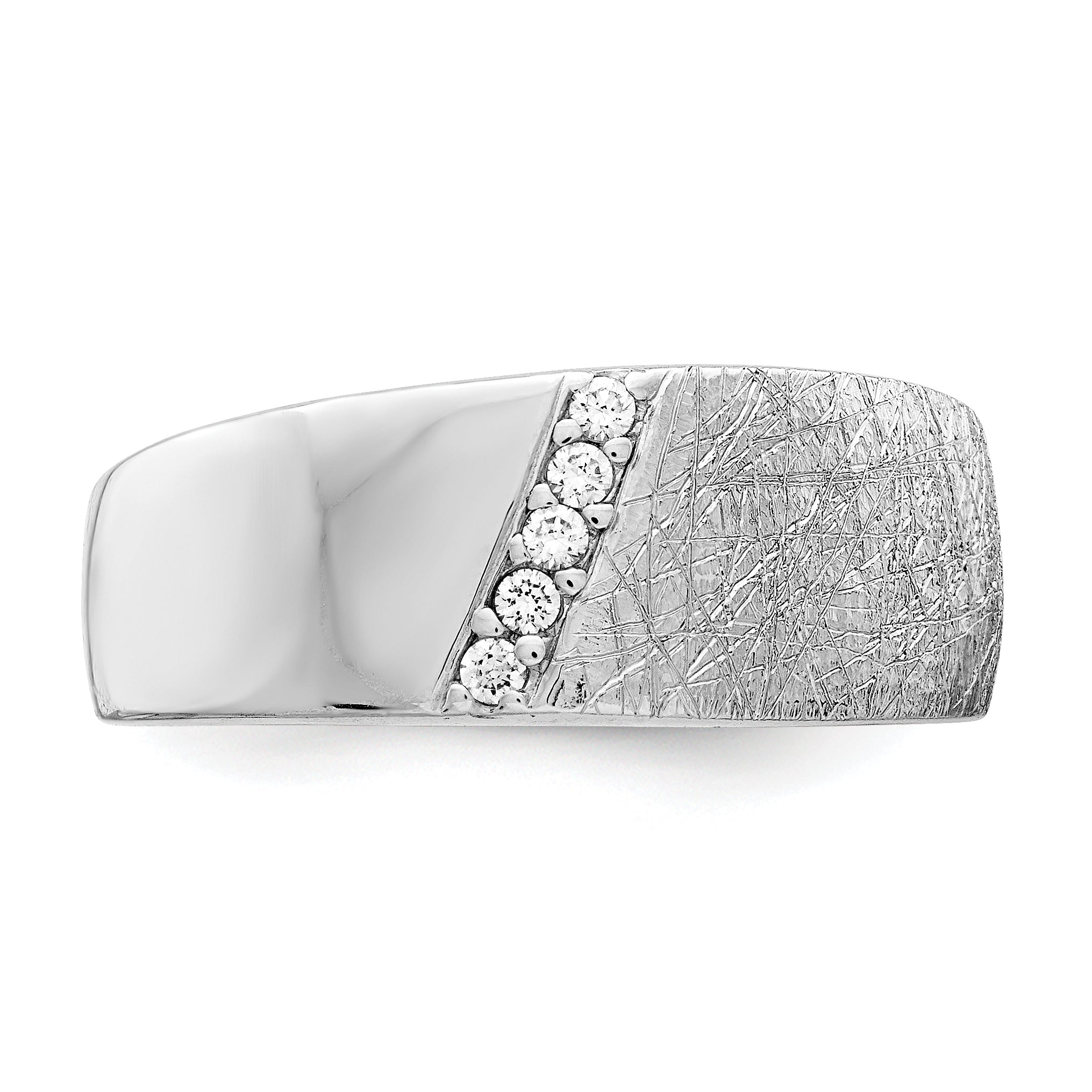 Sterlingsilber Poliert & Strukturiert Zirkonia Ring