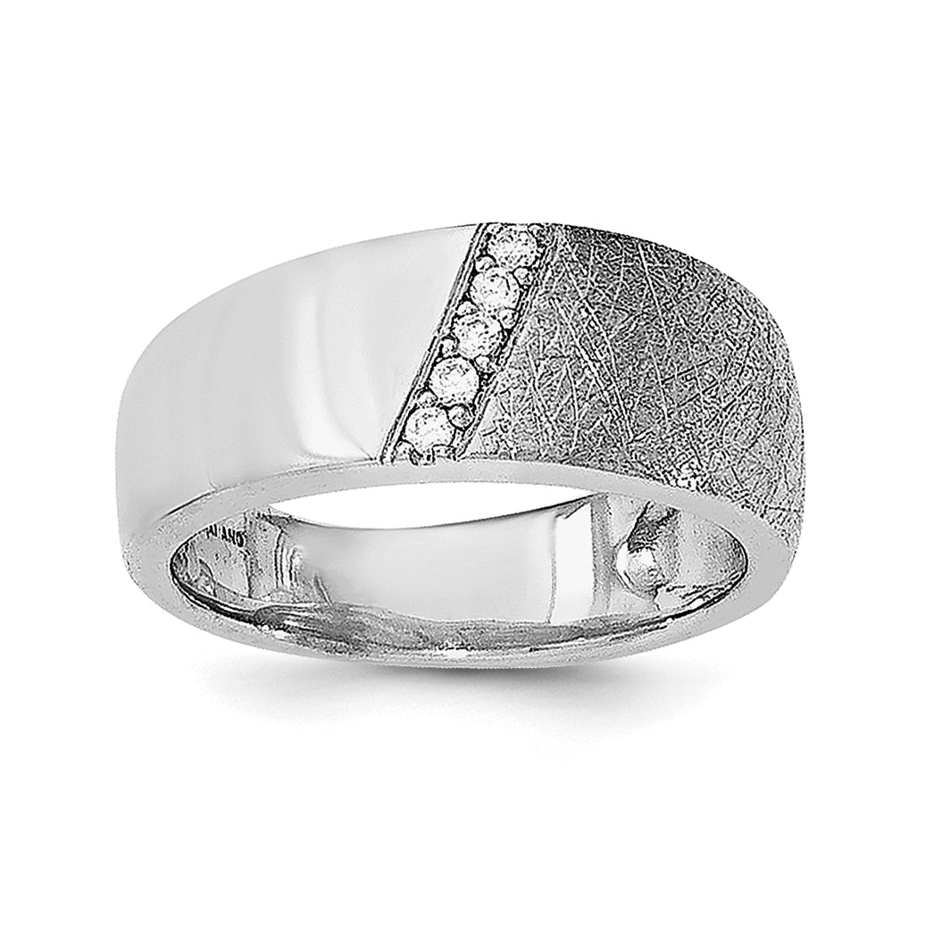 Sterlingsilber Poliert & Strukturiert Zirkonia Ring
