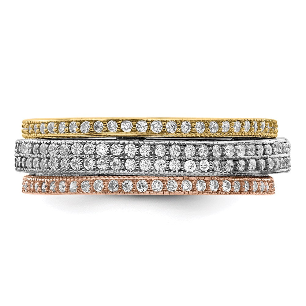 Sterlingsilber Rhodium Poliert Tricolor Pavé‚äö Memoire Motion Ring (size 7 Nur)