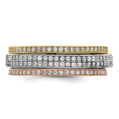 Sterlingsilber Rhodium Poliert Tricolor Pavé‚äö Memoire Motion Ring (size 7 Nur)