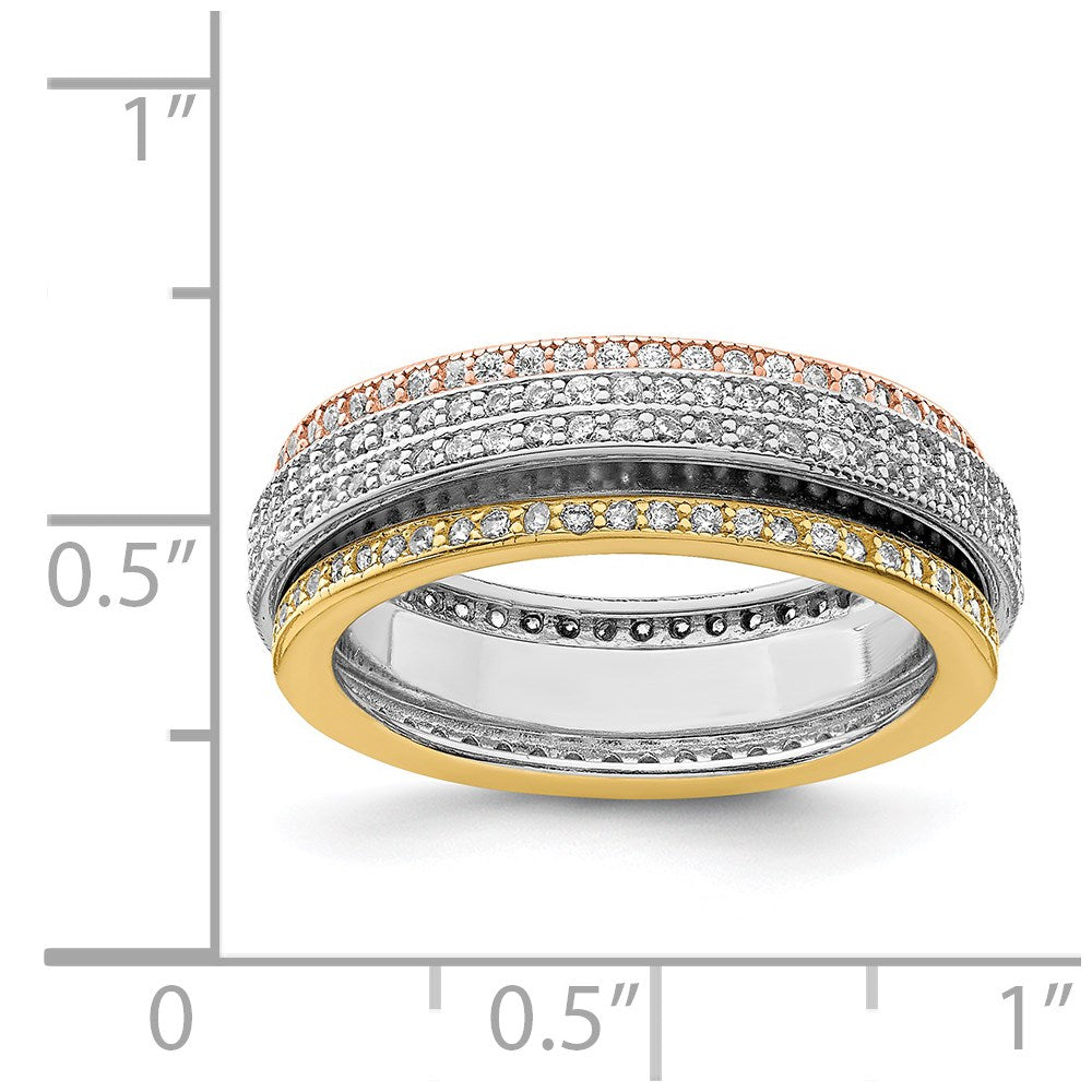 Sterlingsilber Rhodium Poliert Tricolor Pavé‚äö Memoire Motion Ring (size 7 Nur)