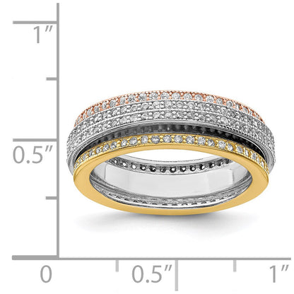Sterlingsilber Rhodium Poliert Tricolor Pavé‚äö Memoire Motion Ring (size 7 Nur)