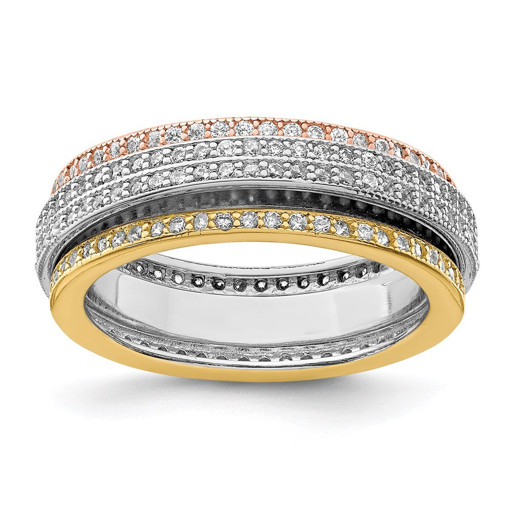Sterlingsilber Rhodium Poliert Tricolor Pavé‚äö Memoire Motion Ring (size 7 Nur)