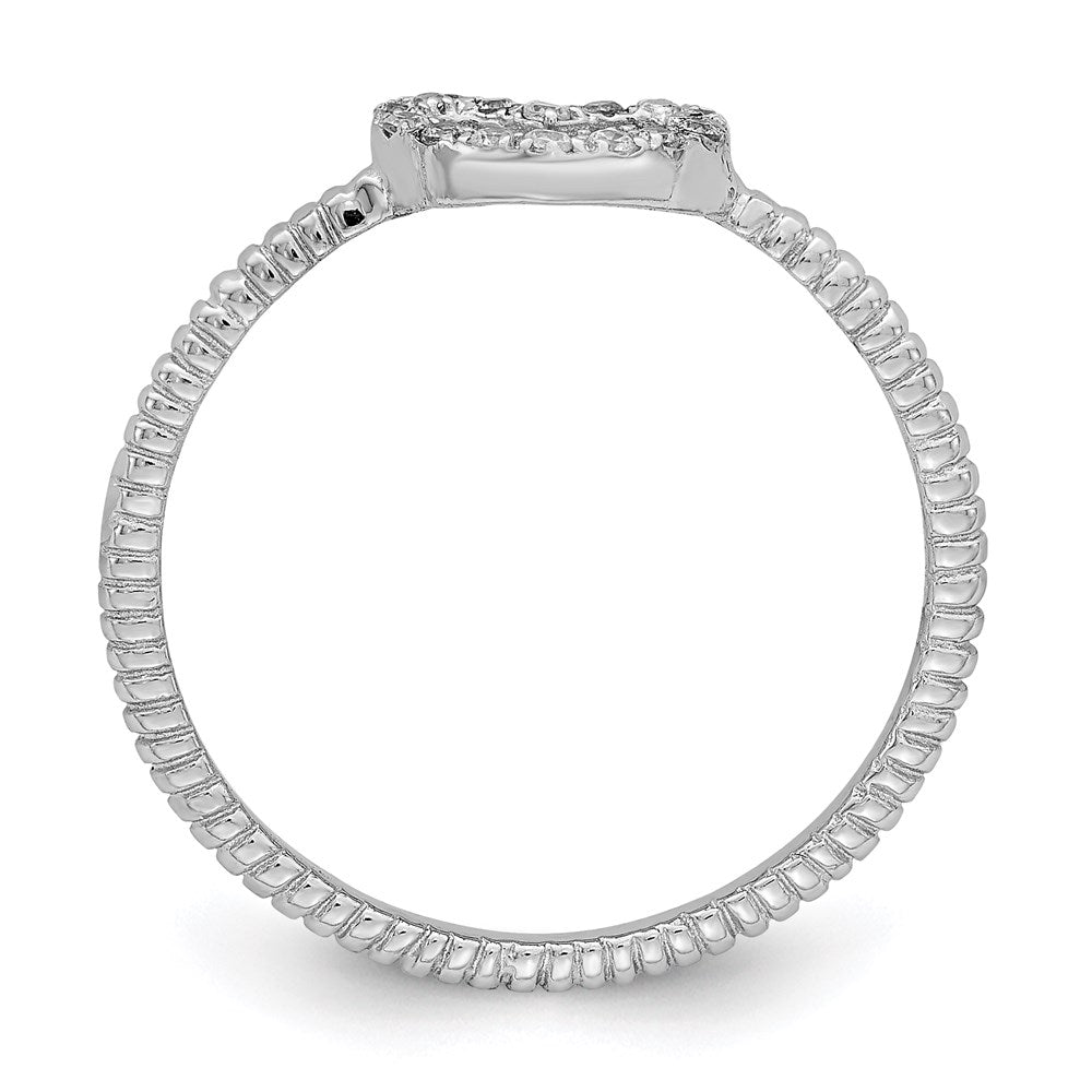 Sterlingsilber Rhodiniert Poliert & Strukturiert Zirkonia Herz Ring