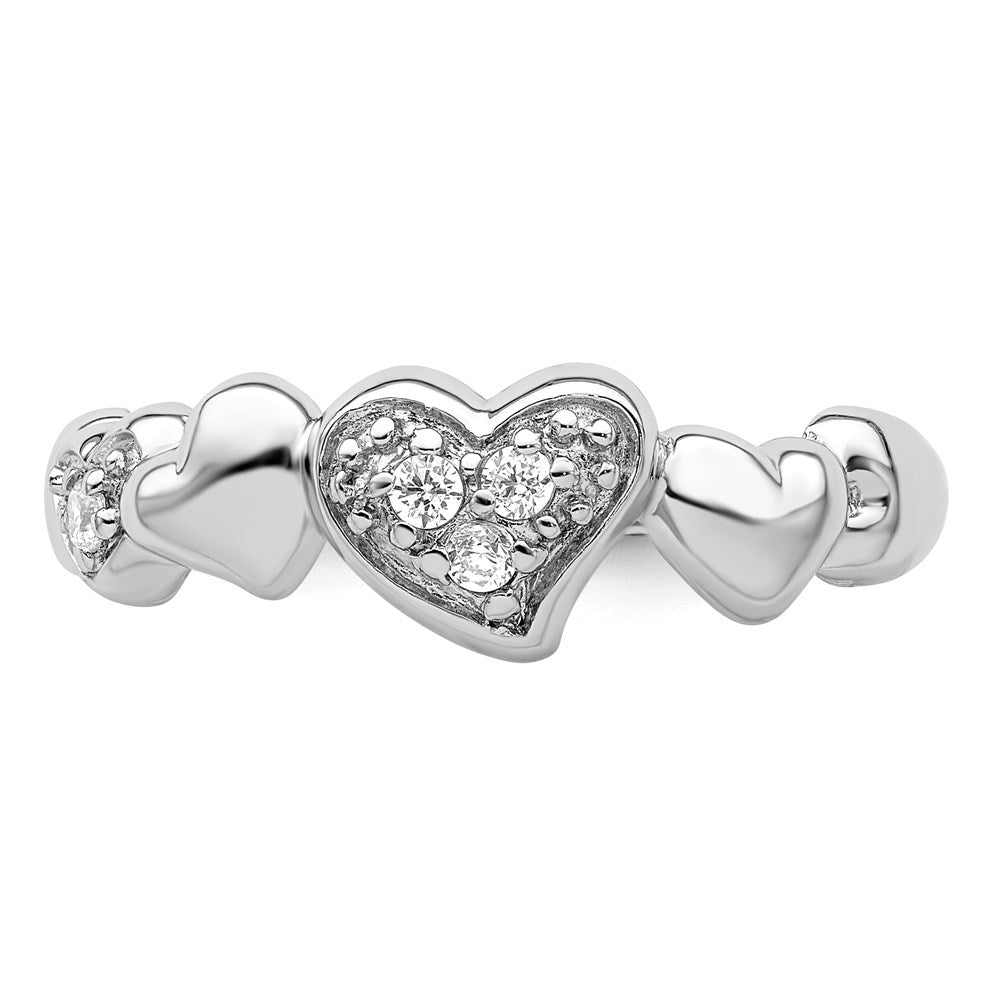 Sterlingsilber Rhodiniert Zirkonia Herz Ring (size 8 Nur)