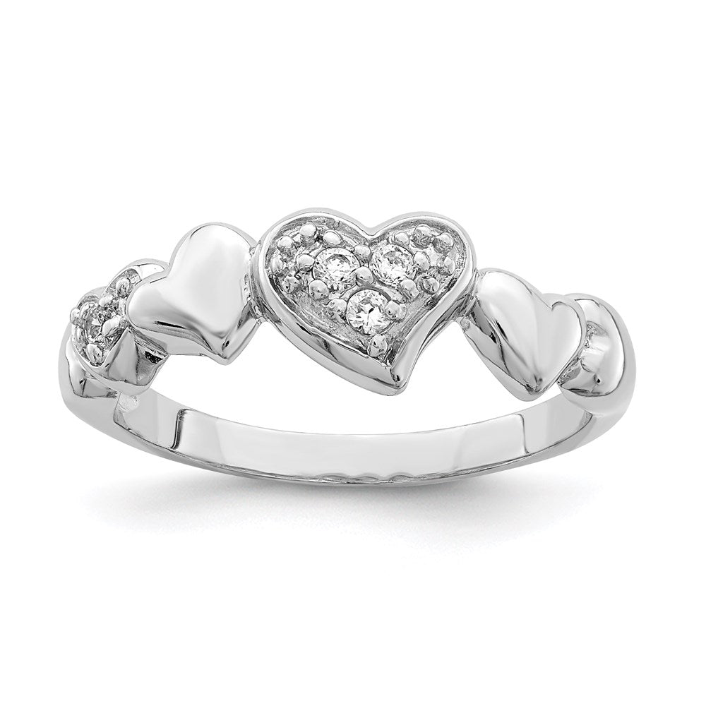Sterlingsilber Rhodiniert Zirkonia Herz Ring (size 8 Nur)