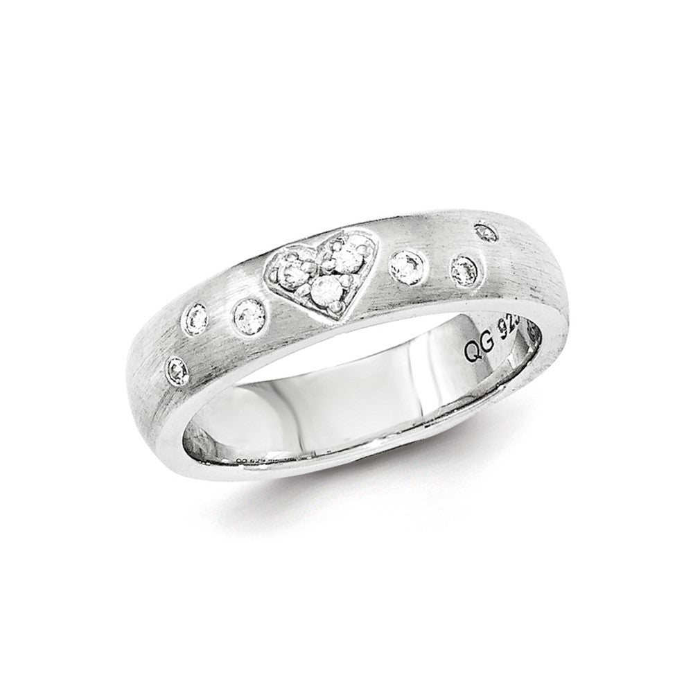 Sterlingsilber Gebürstet Zirkonia Herz Ring