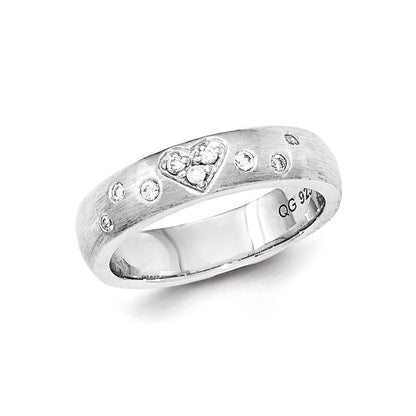 Sterlingsilber Gebürstet Zirkonia Herz Ring