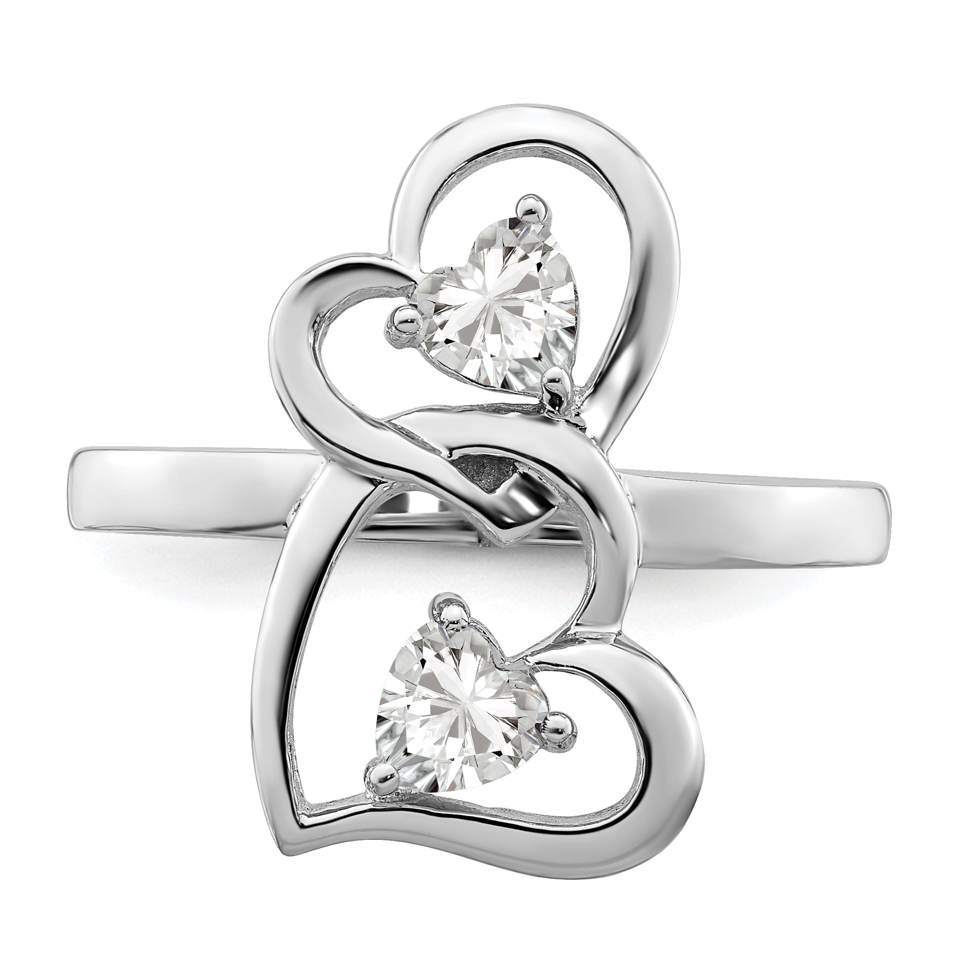 Sterlingsilber Rhodiniert Zirkonia Doppelt Herz Ring