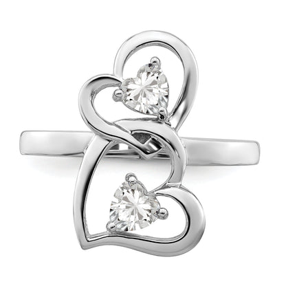 Sterlingsilber Rhodiniert Zirkonia Doppelt Herz Ring