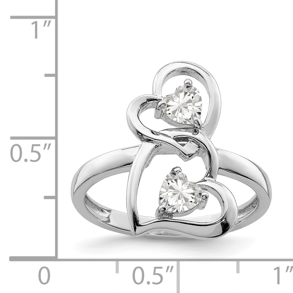 Sterlingsilber Rhodiniert Zirkonia Doppelt Herz Ring