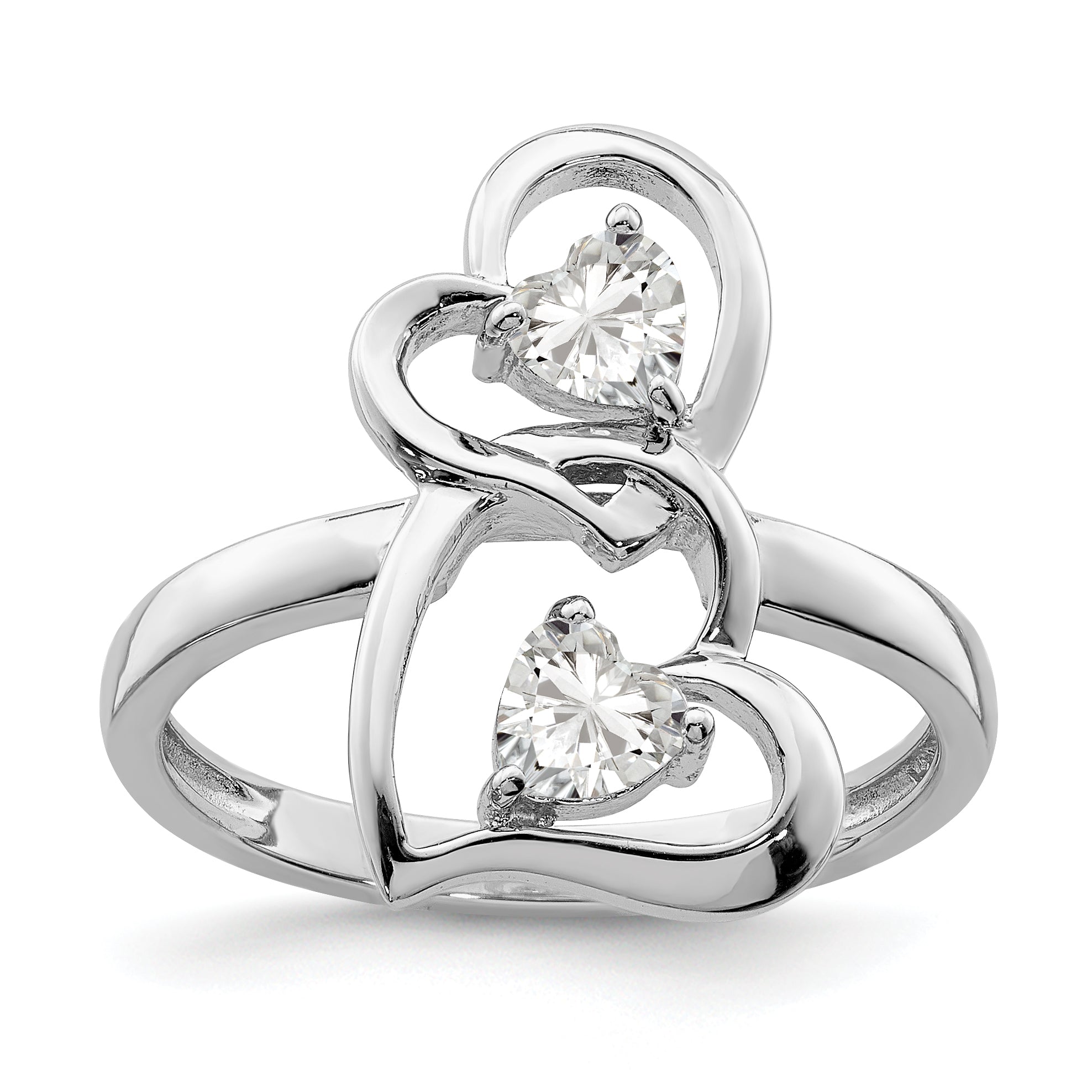 Sterlingsilber Rhodiniert Zirkonia Doppelt Herz Ring