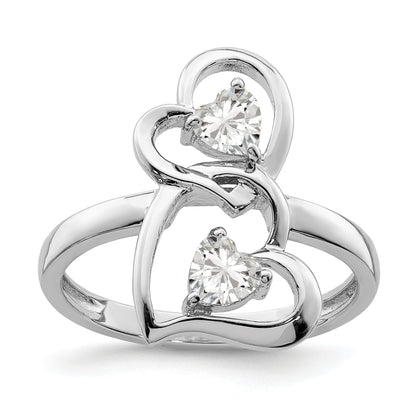 Sterlingsilber Rhodiniert Zirkonia Doppelt Herz Ring