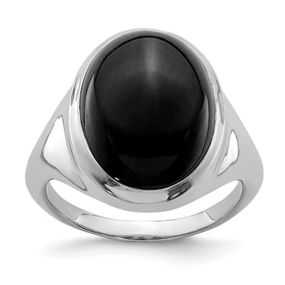 Sterlingsilber Rhodiniert Schwarz Achat Ring (size 6 Nur)