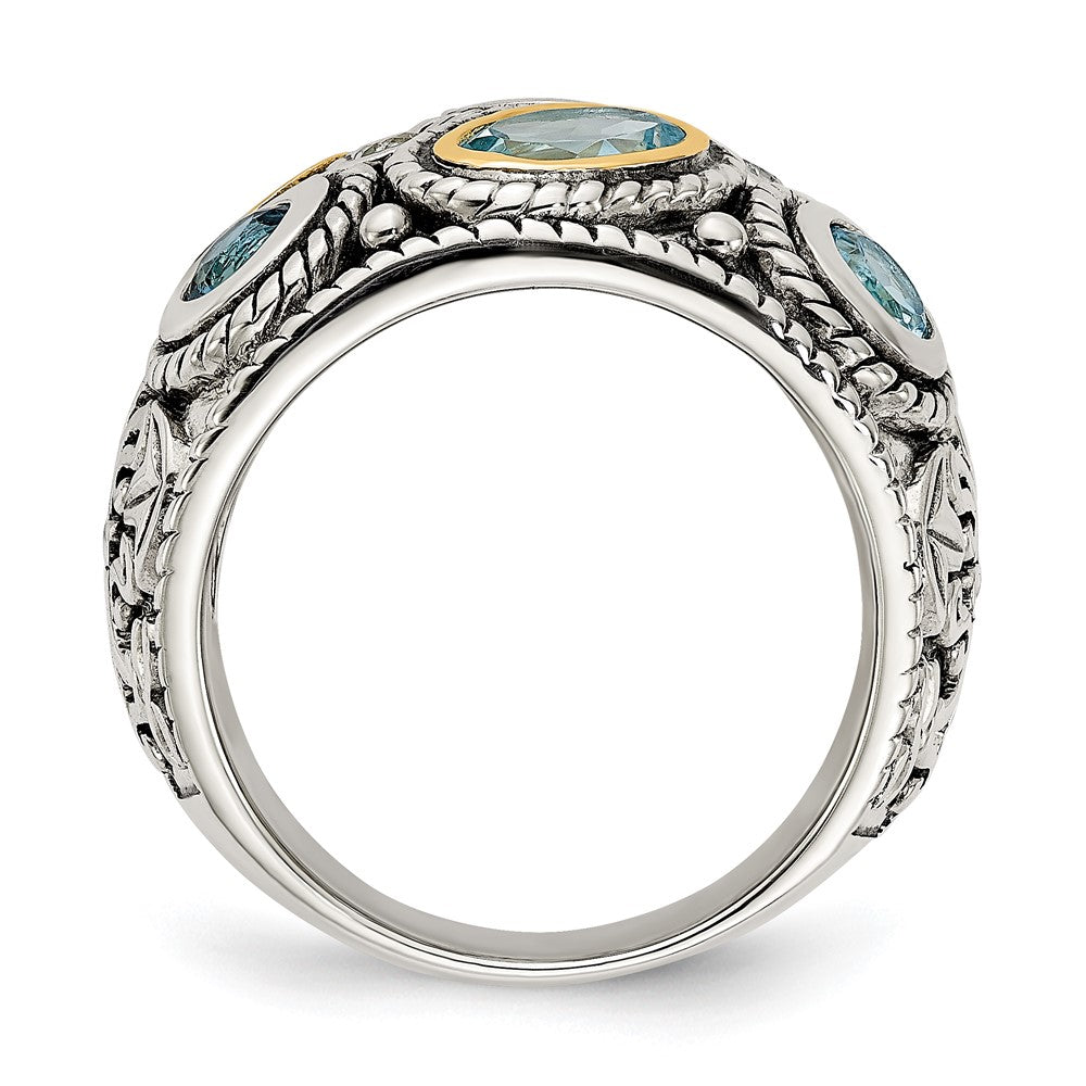 Silber/14K Bicolor Sterlingsilber 14K Gold und Blautopas Fantasie Ring