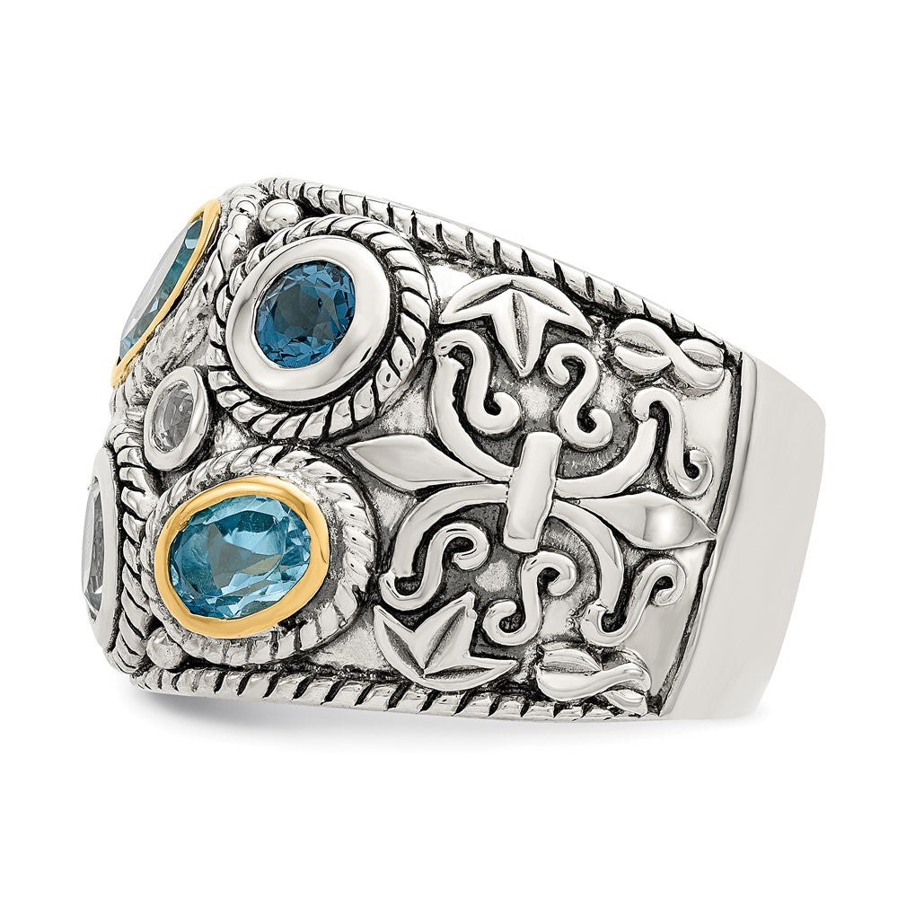Silber/14K Bicolor Sterlingsilber 14K Gold und Blautopas Fantasie Ring