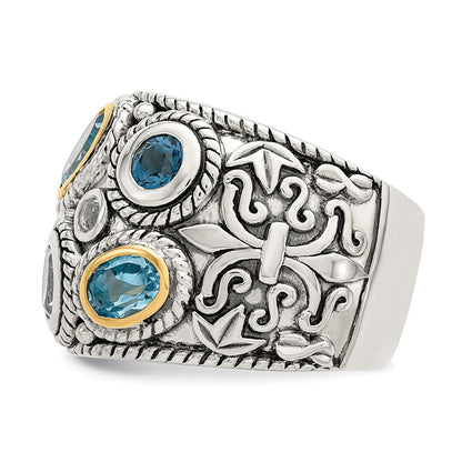 Silber/14K Bicolor Sterlingsilber 14K Gold und Blautopas Fantasie Ring