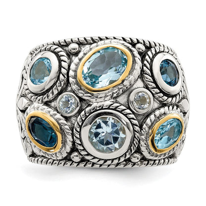 Silber/14K Bicolor Sterlingsilber 14K Gold und Blautopas Fantasie Ring