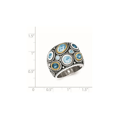 Silber/14K Bicolor Sterlingsilber 14K Gold und Blautopas Fantasie Ring