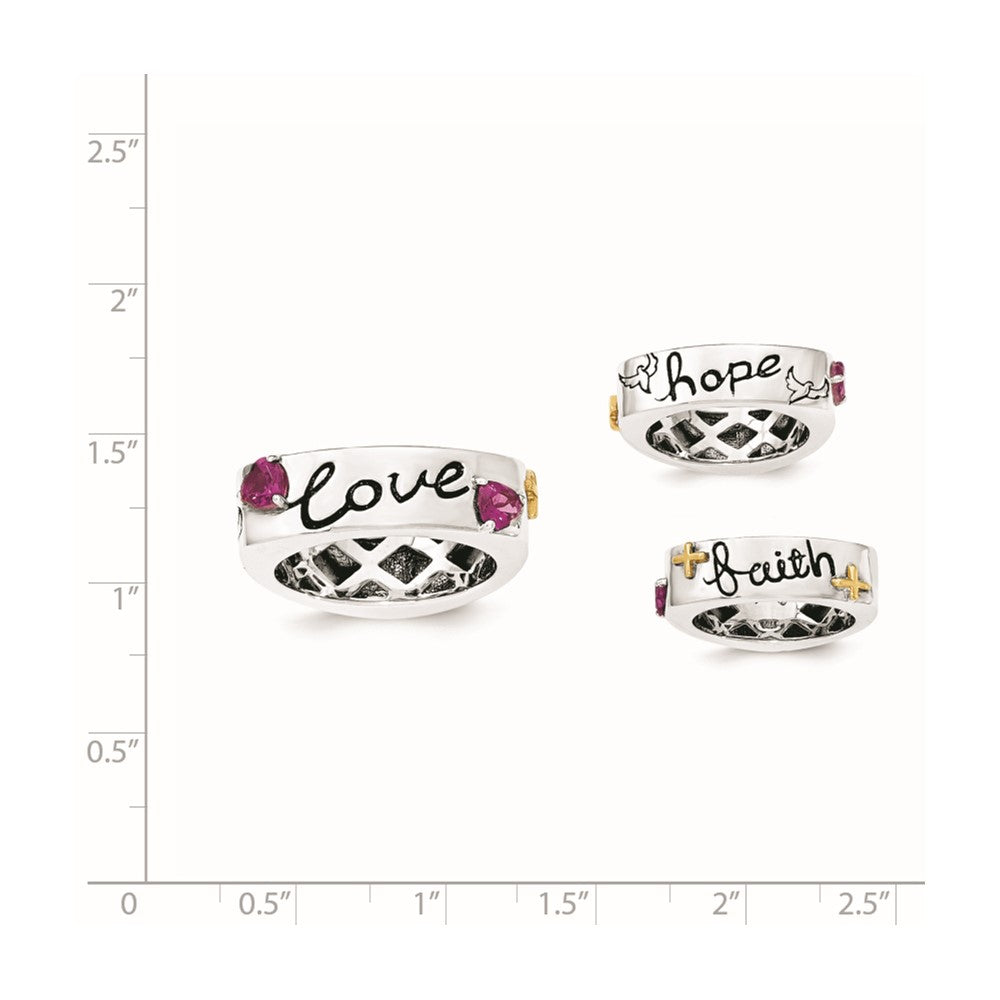 14K/silver Bicolor Sterlingsilber 14K Rhodolith Granat Glaube Hoffnung Liebe Ring (size 8 Nur)