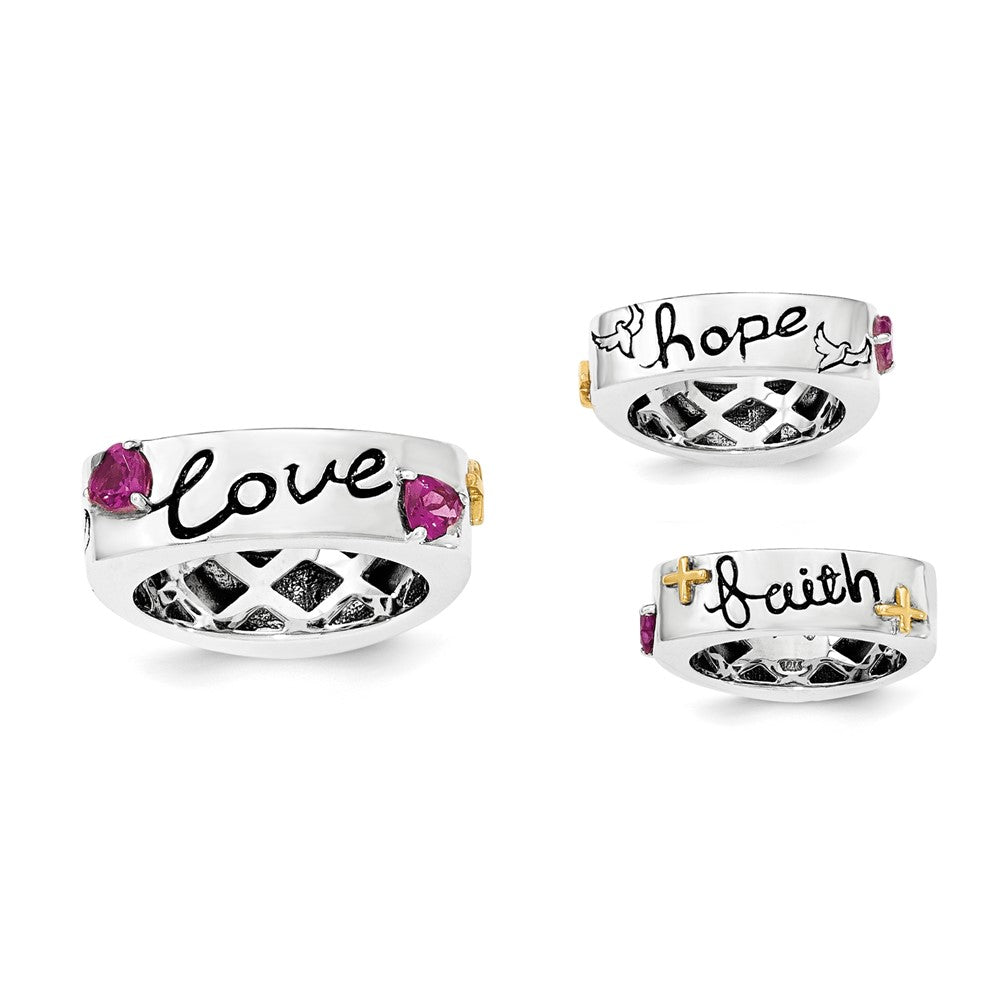 14K/silver Bicolor Sterlingsilber 14K Rhodolith Granat Glaube Hoffnung Liebe Ring (size 8 Nur)