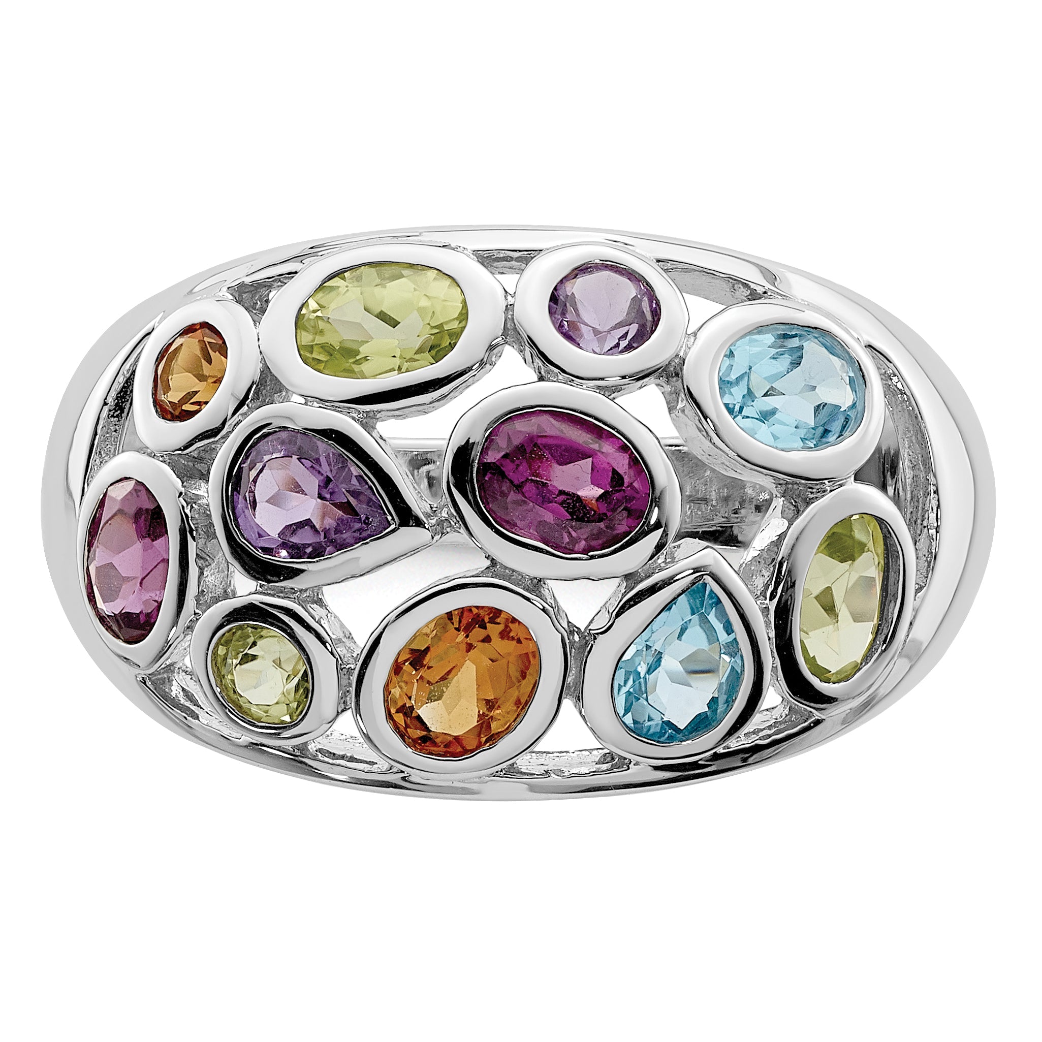 Sterlingsilber Rhodiniert Multi Edelstein Ring