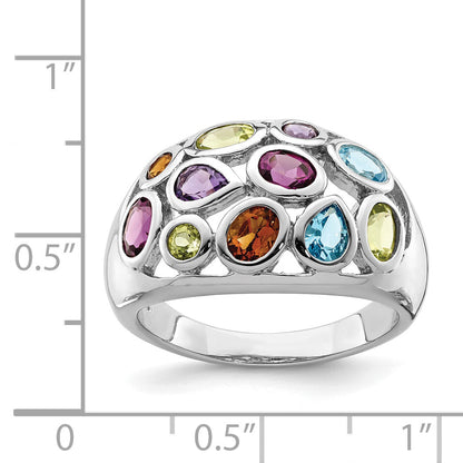 Sterlingsilber Rhodiniert Multi Edelstein Ring
