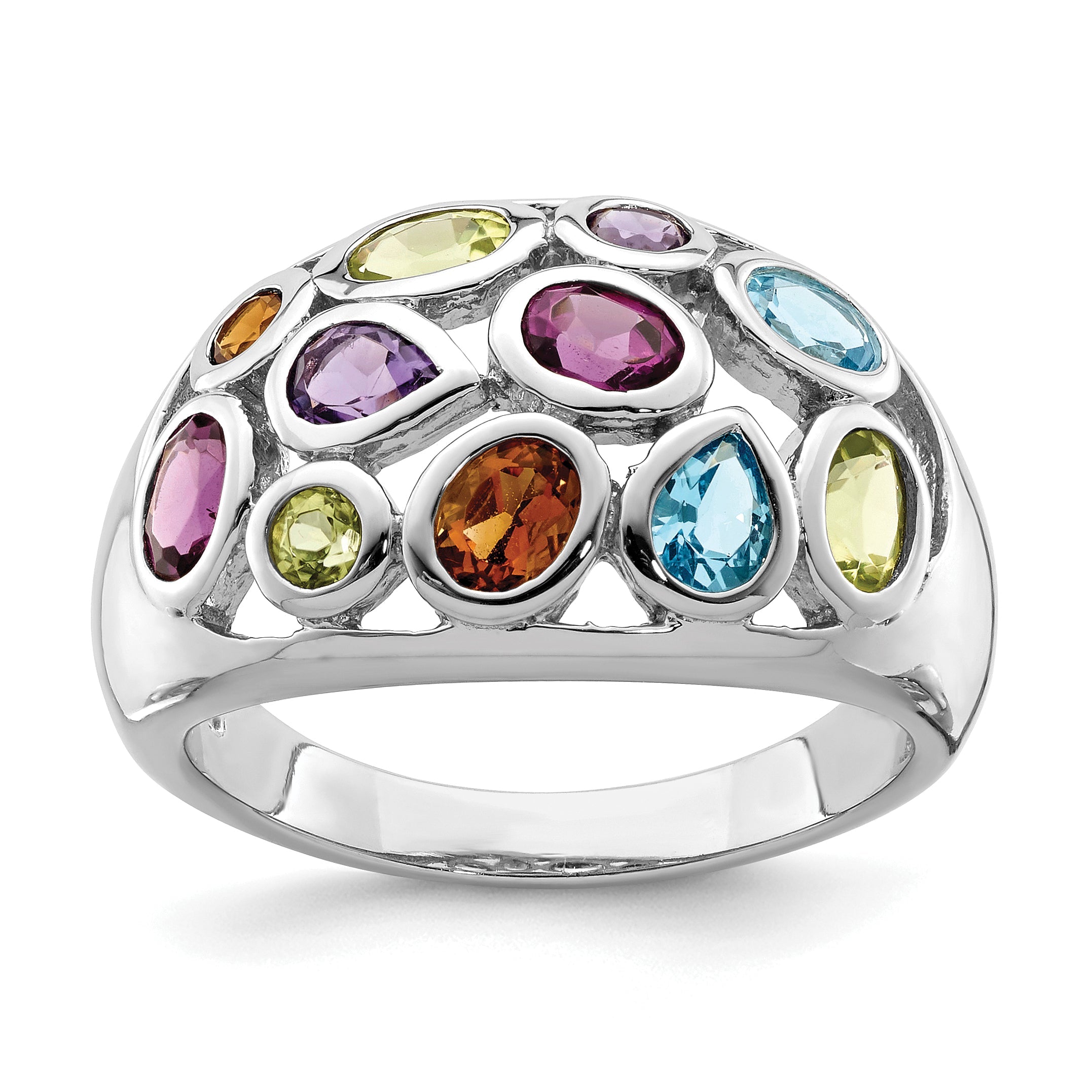 Sterlingsilber Rhodiniert Multi Edelstein Ring