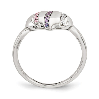Sterlingsilber Lila, Rosa & Klar Zirkonia Herz Ring (size 7 Nur)