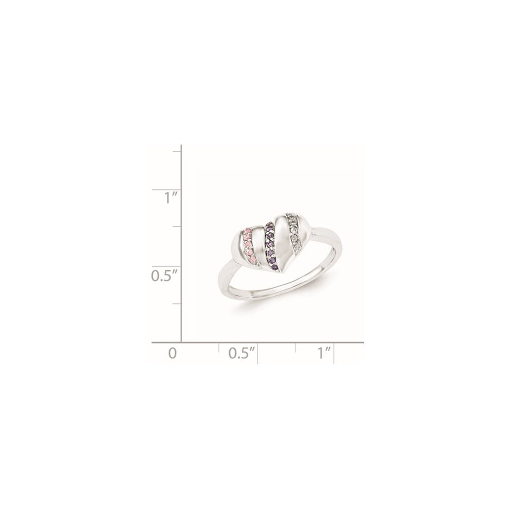 Sterlingsilber Lila, Rosa & Klar Zirkonia Herz Ring (size 7 Nur)
