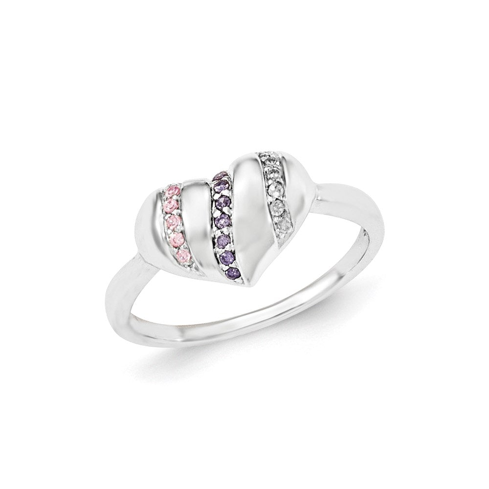 Sterlingsilber Lila, Rosa & Klar Zirkonia Herz Ring (size 7 Nur)