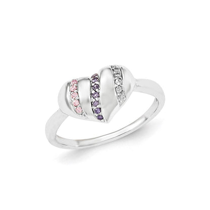 Sterlingsilber Lila, Rosa & Klar Zirkonia Herz Ring (size 7 Nur)